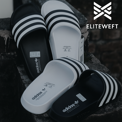 Classic Three-Stripe Style Slides – Black/White