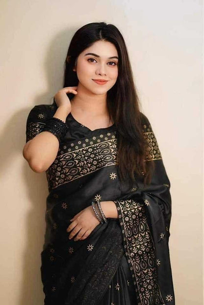 Premium Japani Silk Saree - প্রিমিয়াম  জাপানি সিল্ক শাড়ি ( Black & Maroon)