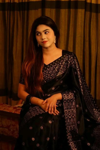 Premium Japani Silk Saree - প্রিমিয়াম  জাপানি সিল্ক শাড়ি ( Black & Maroon)