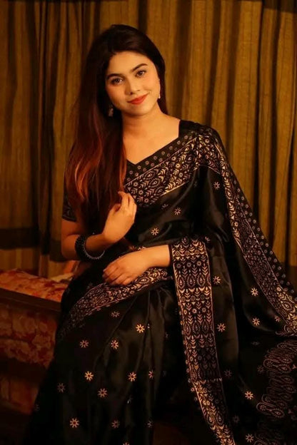 Premium Japani Silk Saree - প্রিমিয়াম  জাপানি সিল্ক শাড়ি ( Black & Maroon)