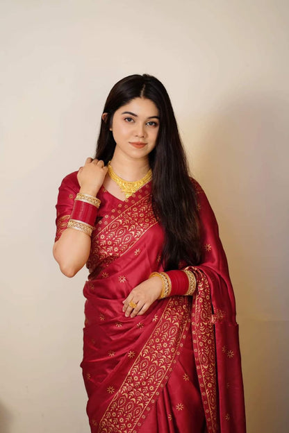 Premium Japani Silk Saree - প্রিমিয়াম  জাপানি সিল্ক শাড়ি ( Black & Maroon)