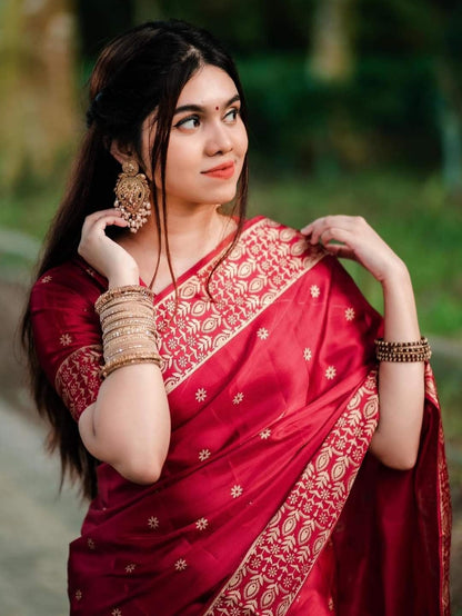 Premium Japani Silk Saree - প্রিমিয়াম  জাপানি সিল্ক শাড়ি ( Black & Maroon)