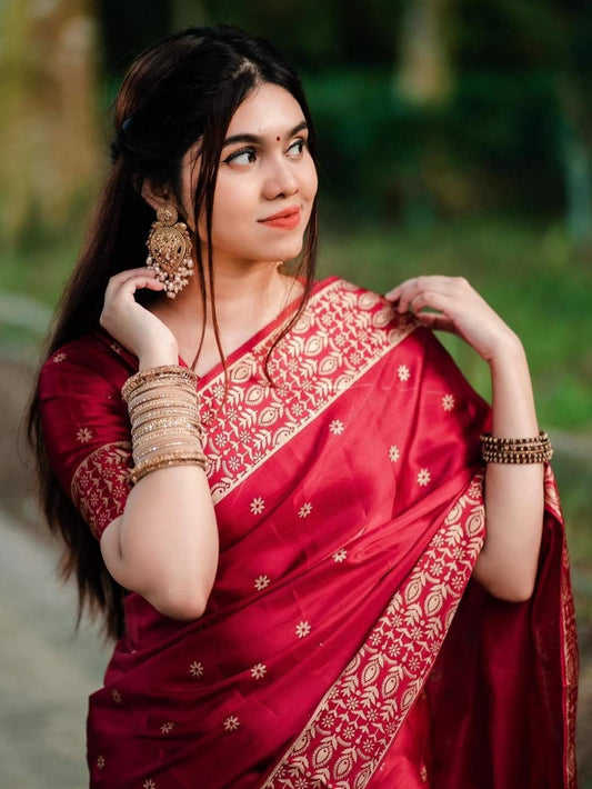 Premium Japani Silk Saree - প্রিমিয়াম  জাপানি সিল্ক শাড়ি ( Black & Maroon)