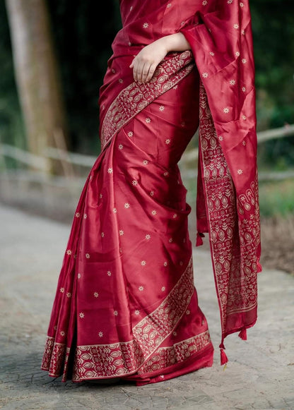 Premium Japani Silk Saree - প্রিমিয়াম  জাপানি সিল্ক শাড়ি ( Black & Maroon)