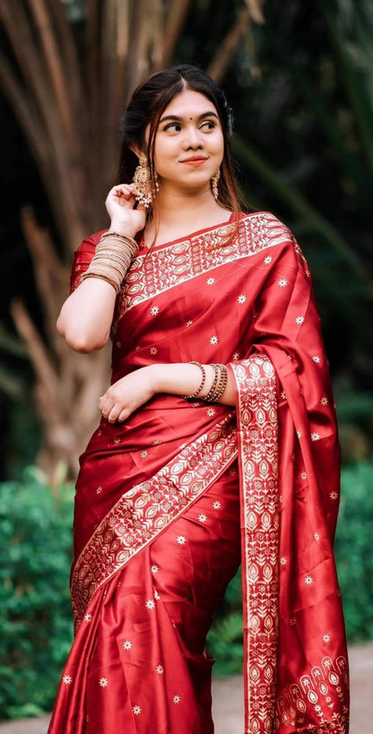 Premium Japani Silk Saree - প্রিমিয়াম  জাপানি সিল্ক শাড়ি ( Black & Maroon)