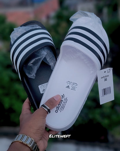 Classic Three-Stripe Style Slides – Black/White